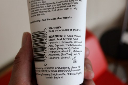 The Real Shaving Company Shave Cream Sensitive Formula Ingredients List shaving beard smooth male skincare mens grooming Caulfields Counter paraben free SLS England UK